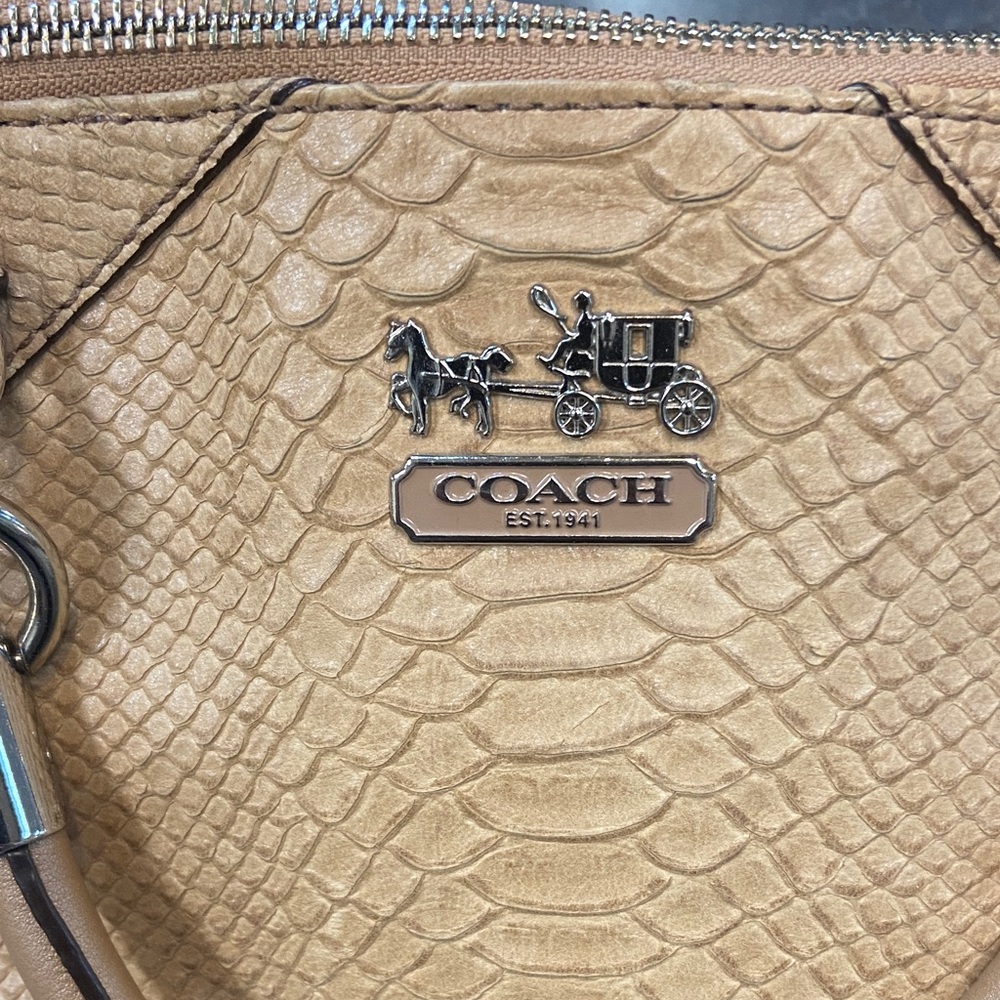 Coach Tan Embossed Python-Style Leather Satchel W… - image 2